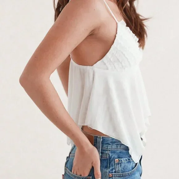White Women's Solid Color Asymmetric Hem Summer Camisole - Picture 3 of 5